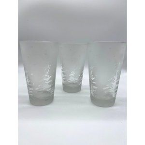 White Frosted Etched Christmas Tree Drinking Glasses Set of 3